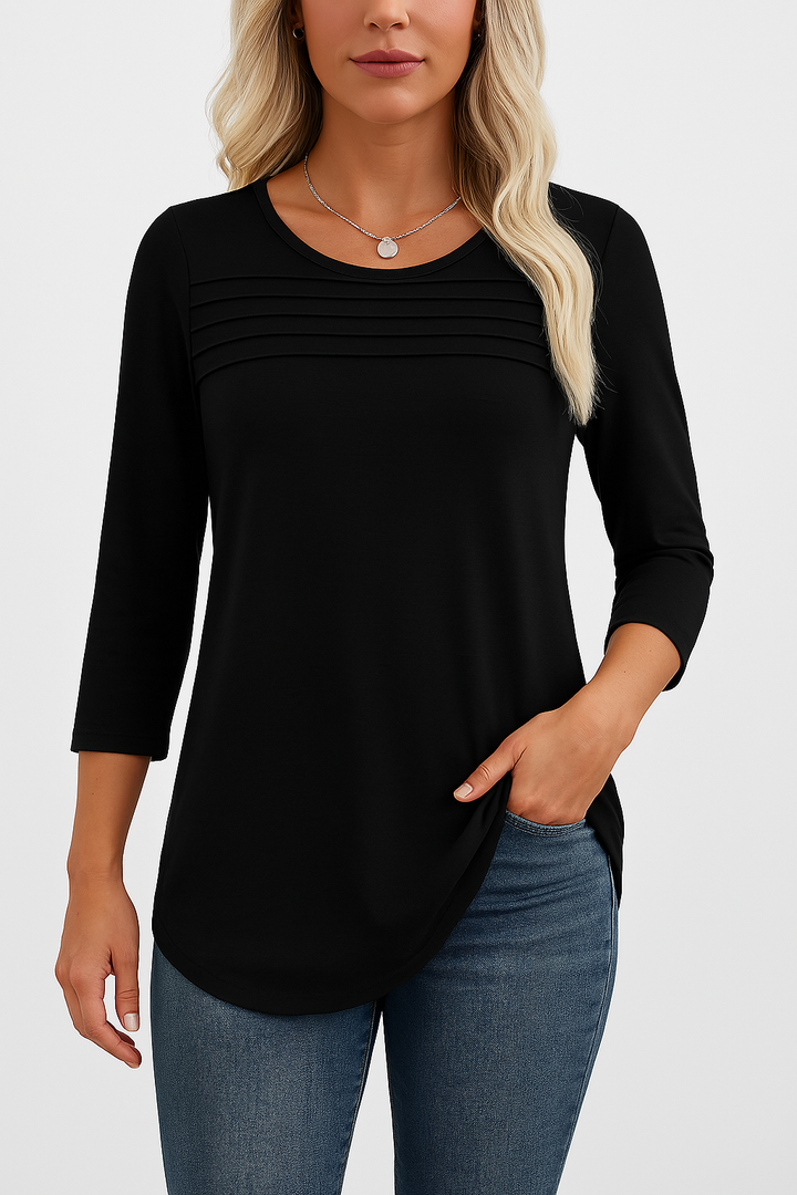 LUCY – PLEATED FRONT 3/4 SLEEVE TOP
